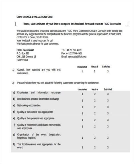 Free 9 Sample Conference Feedback Forms In Pdf Ms Word