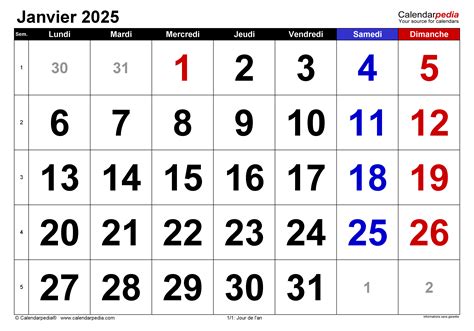 Calendrier Janvier 2025 Excel Word Et Pdf Calendarpedia