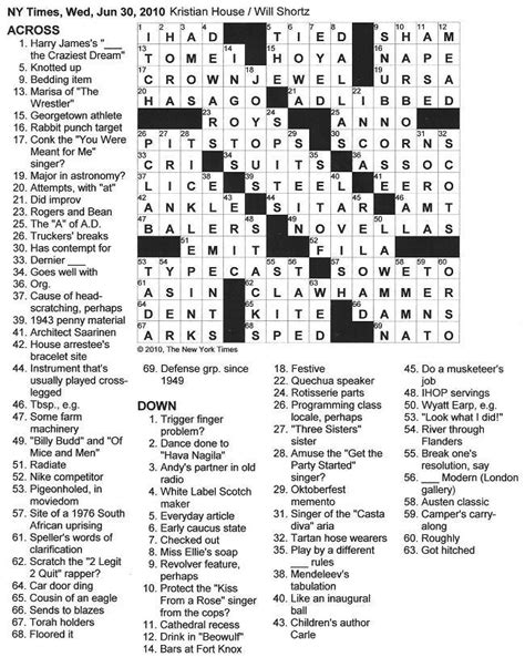 the new york times crossword in gothic 06 30 10 — quartet et al