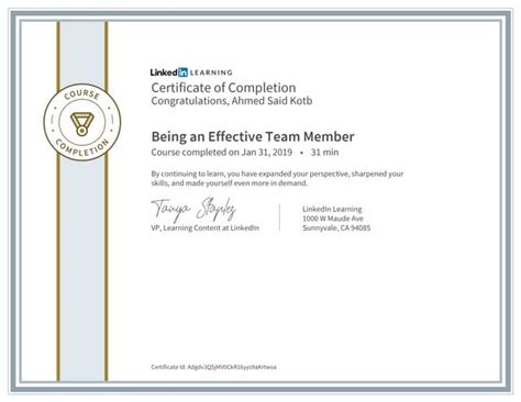Certificate Of Completion Being An Effective Team Member Ahmed Said
