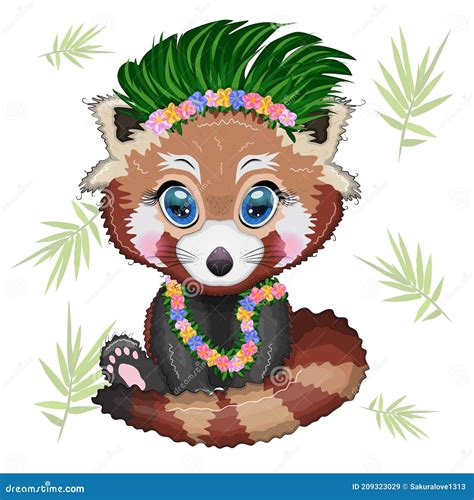 Red Panda In Hawaiian Hula Dancer Outfit Vacation Summer Concept