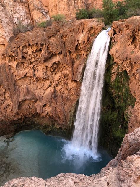 Grand Canyon Turquoise Waterfall Mooney Falls In Arizona Stock Image