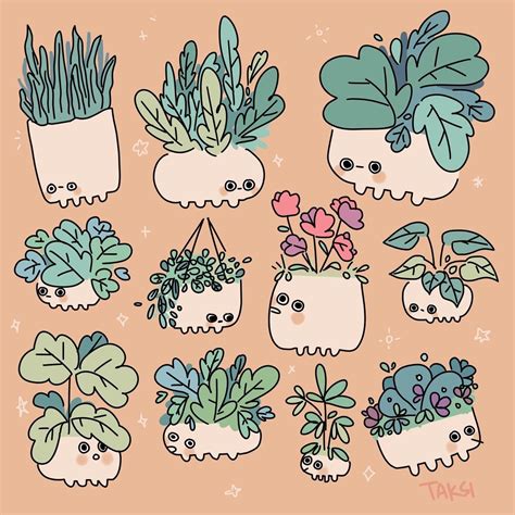 Plants Doodles 🌿 Plant Buddies 🌿 Plant Doodle Cute Drawings