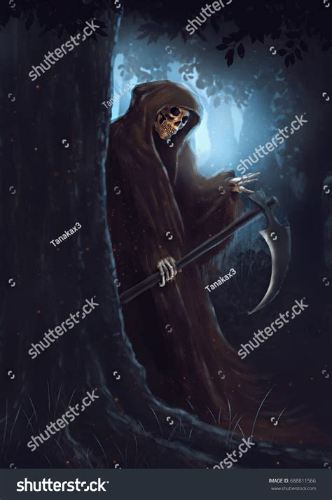 God Deathgrim Reaper Sneak Behind Treescarecrow Stock Illustration