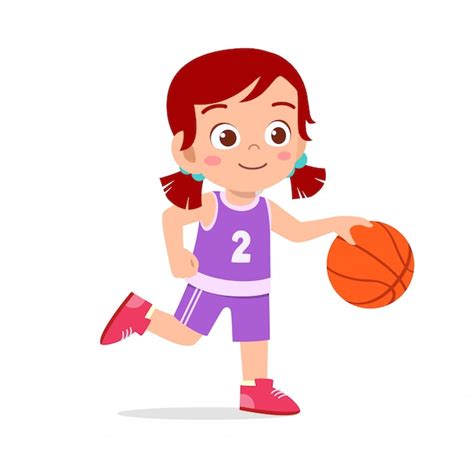 Premium Vector Happy Cute Girl Playing Basketball