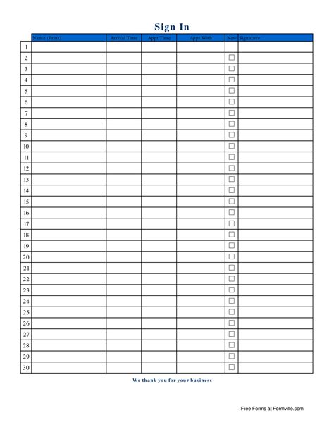 Customizable Printable Editable Signing In Sheet Template