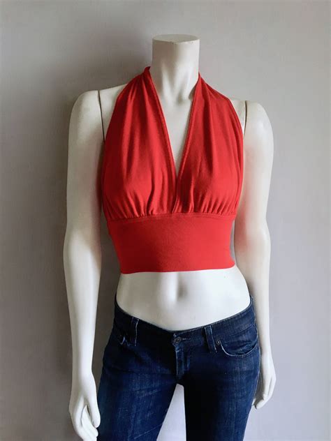 Vintage Womens 80s Red Halter Top By Tutto Mio S L Etsy Red Halter Top Halter Top Tops