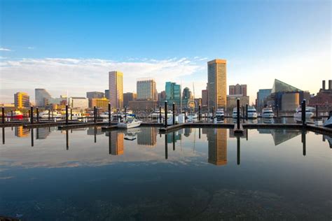 Downtown City Skyline Inner Harbor And Marina In Baltimore Stock Photo