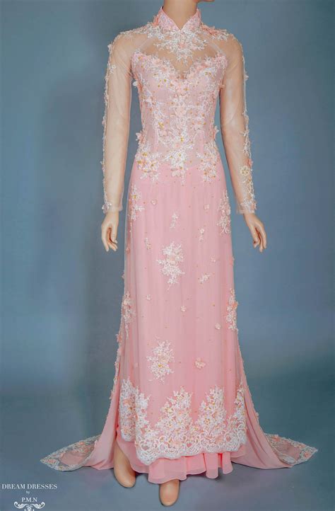 Blush Pink Bridal Ao Dai Vietnamese Bridal Dress With Embellishment Dream Dresses By P M N