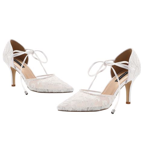 Erijunor Ivory Lace Mesh Satin Bridal Wedding Shoes For Women