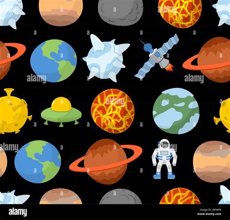 Planets Of Solar System Seamless Pattern Vector Space Background