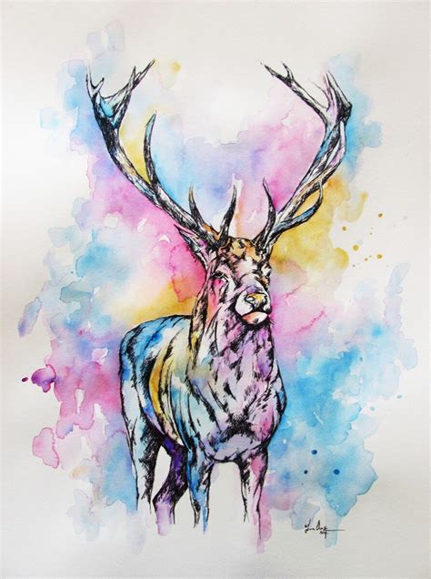 Ink Tattoo Watercolor Nordic Elk Classic Vintage Canvas Painting Poster