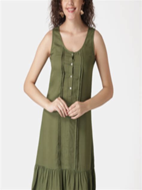 Buy Diva Walk Exclusive Women Olive Green Solid A Line Dress Dresses