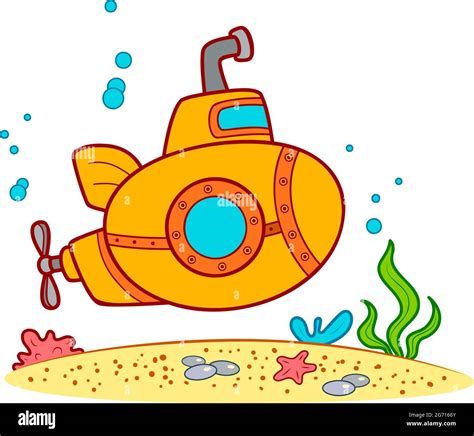 Lindo dibujo animado submarino Ilustración de vector de clipart
