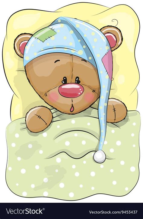 Cute Cartoon Sleeping Teddy Bear With A Cap In A Bed Download A Free