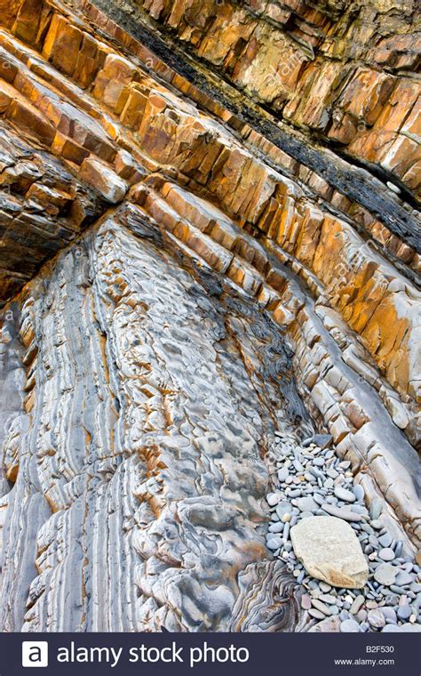 Geological Rock Strata At Sandymouth Bay In North Cornwall England