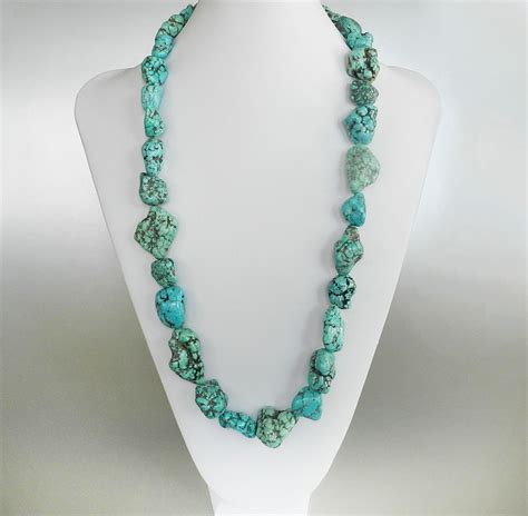 Long Turquoise Necklace Chunky Turquoise Nugget Necklace