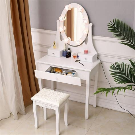 Godecor Vanity Table Set With Lighted Mirror Makeup Dressing Table With 8 Rose Led Lights