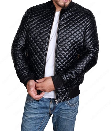 Mens Black Quilted Bomber Jacket In Genuine Leather