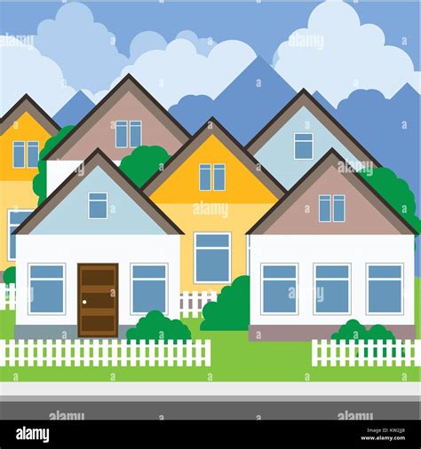 Street Of Suburban Town Rows Of Country Houses Stock Vector Image