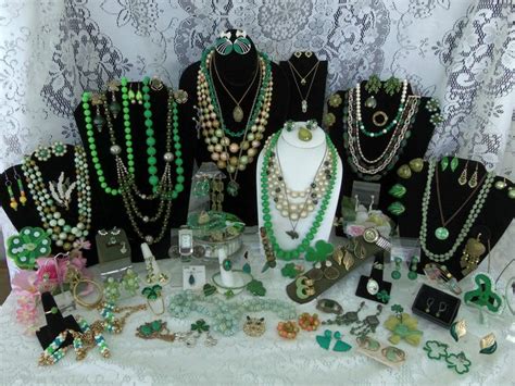 Vintage Estate Costume Jewelry Lot Green Sterling Silver