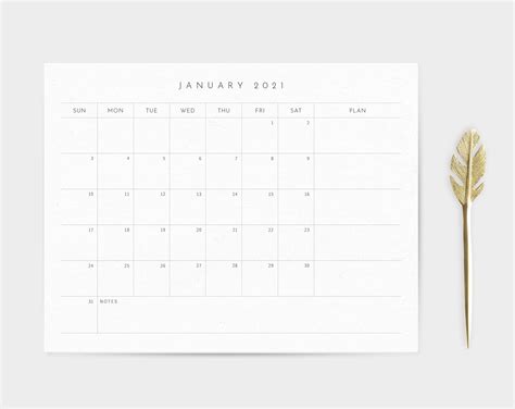 Calendar Printable 2021 Minimalist Desk Pad Calendar Etsy