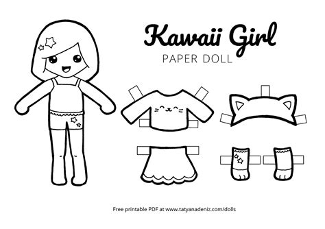 Free Printable Kawaii Paper Dolls Colouring Pages