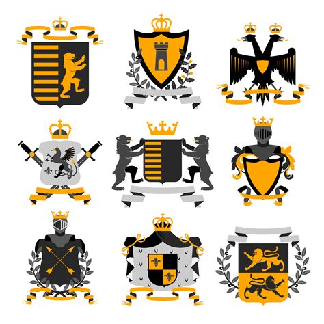 Heraldic Emblems Black Golden Icons Collection 477718 Vector Art At