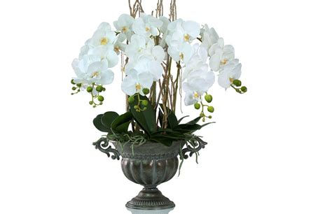 Large Artificial Orchids Centerpiece In A Gold Bowl Preserved Floral Arrangements And Silk Flowers