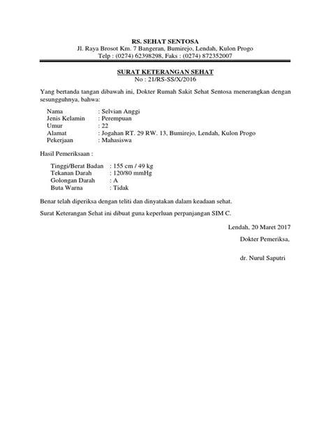 Contoh Surat Keterangan Golongan Darah / Surat Keterangan Sehat