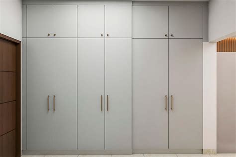 Contemporary Grey Themed Simple Wardrobe Design With Lofts Livspace