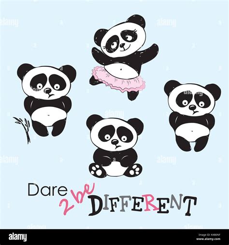 Be Different Cute Panda In Various Poses Hand Drawing Vector Stock