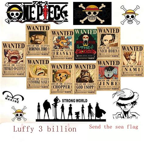 One Piece Wanted Poster Wall Sticker Nika Luffy Billion Bounty New Version Full Set Anime