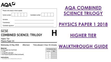 Aqa Combined Science Trilogy 2018 Physics Paper 1h Walkthrough Youtube