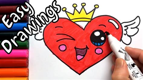 Anyone with a ruler, coloring pen, and drawing pen can try these simple drawing ideas. Easy Drawings | How to Draw Cute Heart with Wings | Color and Draw Step by Step | Art - YouTube