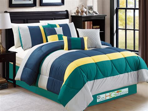Shop for blue and green comforter sets at bed bath & beyond. 7-Pc Modern Striped Comforter Set Teal Green Navy Blue ...