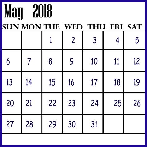 May 2018 Printable Calendar 2018 Printable Calendar Calendar