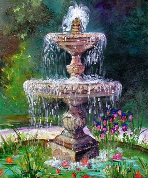 Fountain In French Garden Painting By Ginette By Ginette Callaway