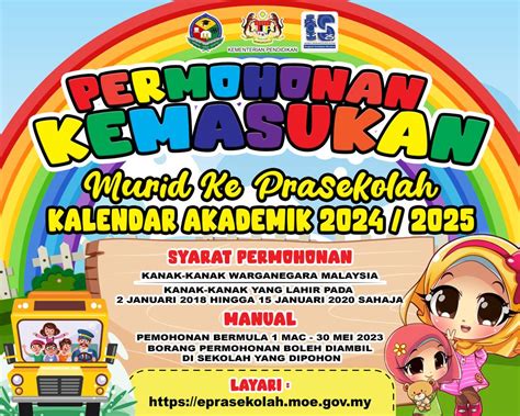 Permohonan Kemasukan Murid Ke Prasekolah Kalendar Akademik Sesi 20242025