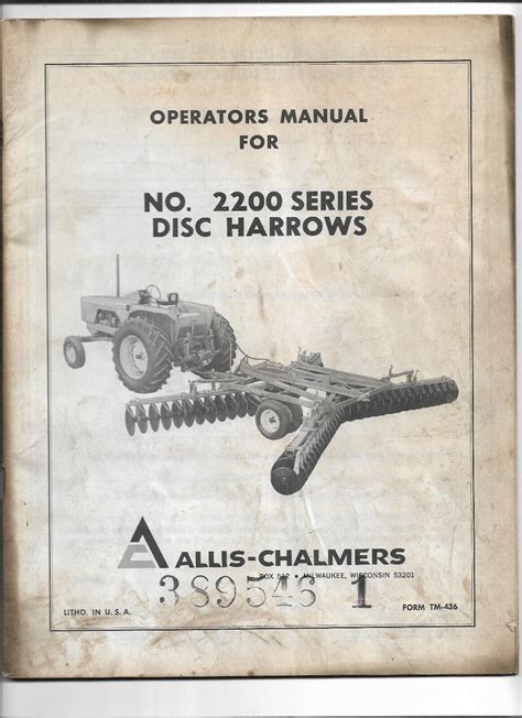 Original Allis Chalmers Form Tm436 Operators Manual For 2200 Series