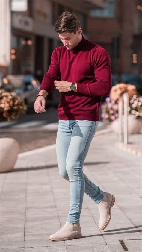 Red Cardigan Mens Winter Ideas With Light Blue Jeans 2021 Mens Winter Fashion Casual Wear