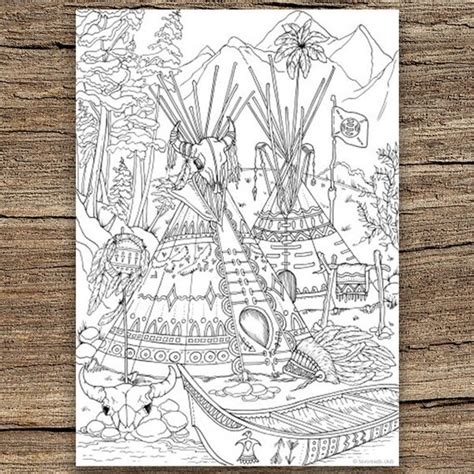 Native Americans Printable Adult Coloring Page From Etsy