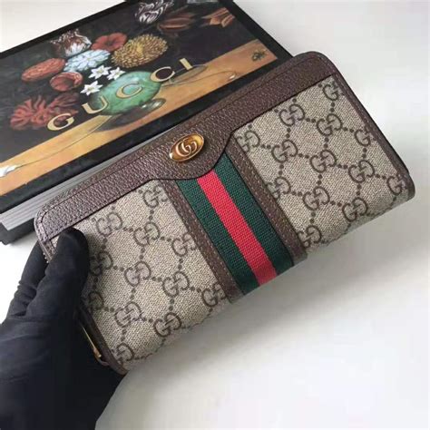Gucci Gg Unisex Ophidia Gg Zip Around Wallet In Beigeebony Gg Supreme
