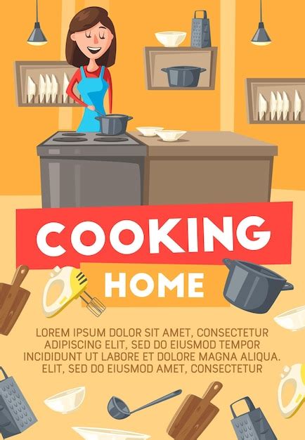 Premium Vector Housewife Cooking At Home Kitchen