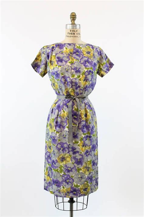 1950s Pansy Floral Silk Dress Xs Vintage Wiggle Dress New Etsy Silk