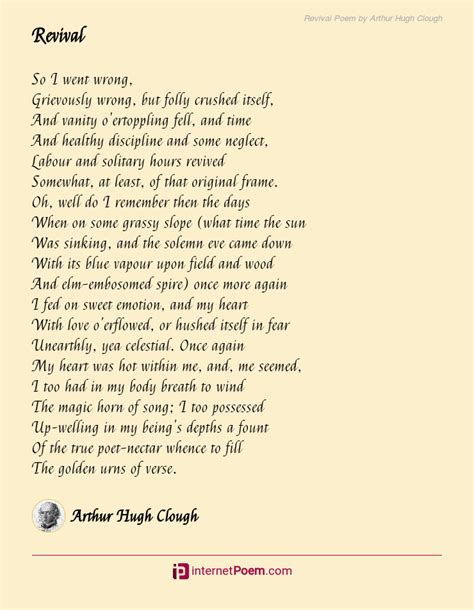 Revival Poem By Arthur Hugh Clough