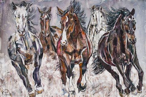 Horses Painting Canvas Art Abstract Stampede Galloping Kent Paulette