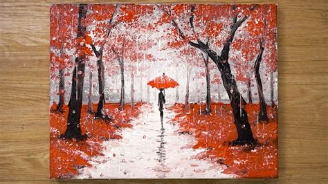 Walking In The Rain Red Acrylic Painting Technique 448 Youtube
