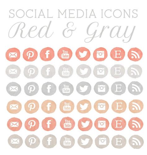 Watercolor Social Media Icons Red And Gray 500 Via Etsy Social