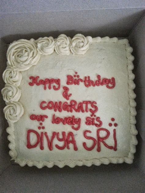 Write name on birthday cakes, cards, wishes with photos. Bakerlicious Cupcakery: happy birthday & congrats Divya Sri